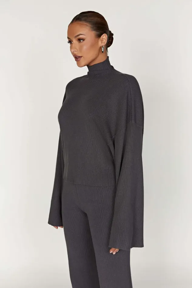 Women Meshki Outerwear Winona Turtleneck Knit Top 8211 Charcoal