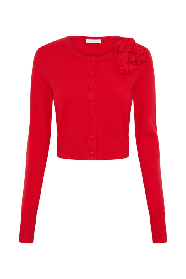 Women Meshki Sets Gianna Knit Cardigan With Flowers 8211 Red