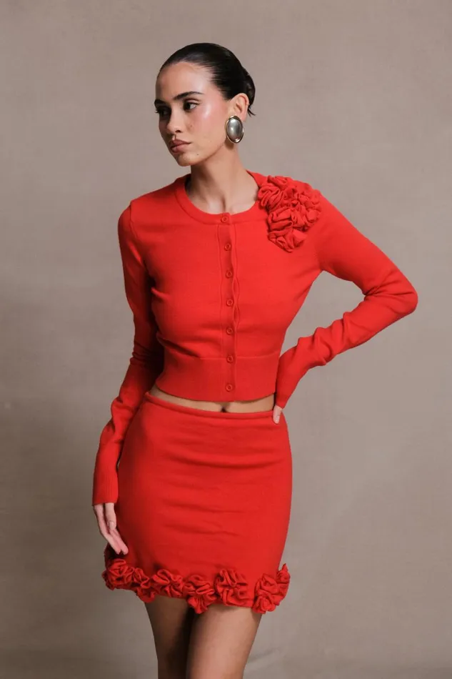 Women Meshki Sets Gianna Knit Cardigan With Flowers 8211 Red