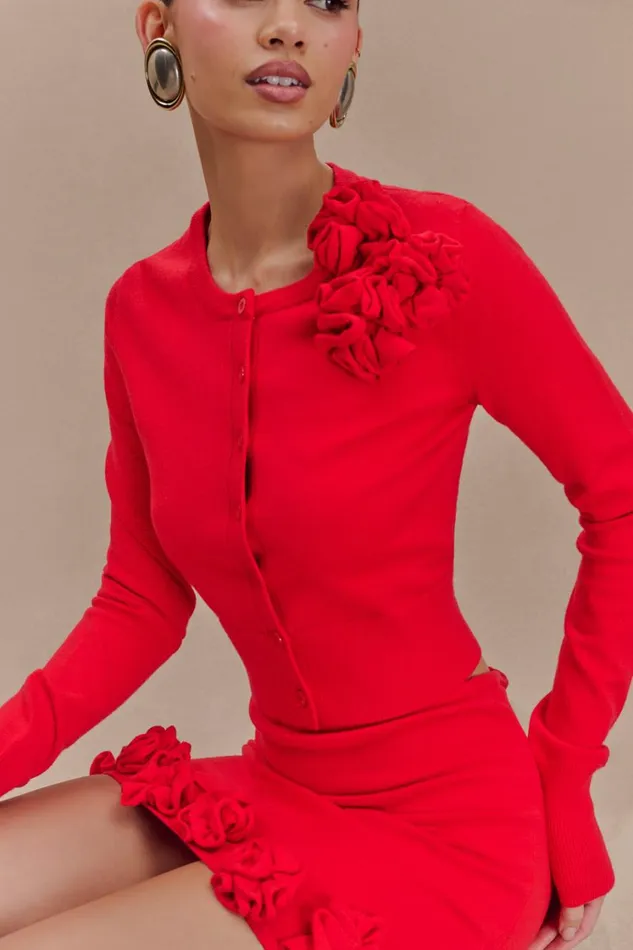 Women Meshki Sets Gianna Knit Cardigan With Flowers 8211 Red