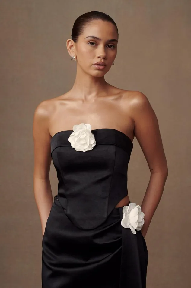 Women Meshki Sets Margot Strapless Rose Corset 8211 Black