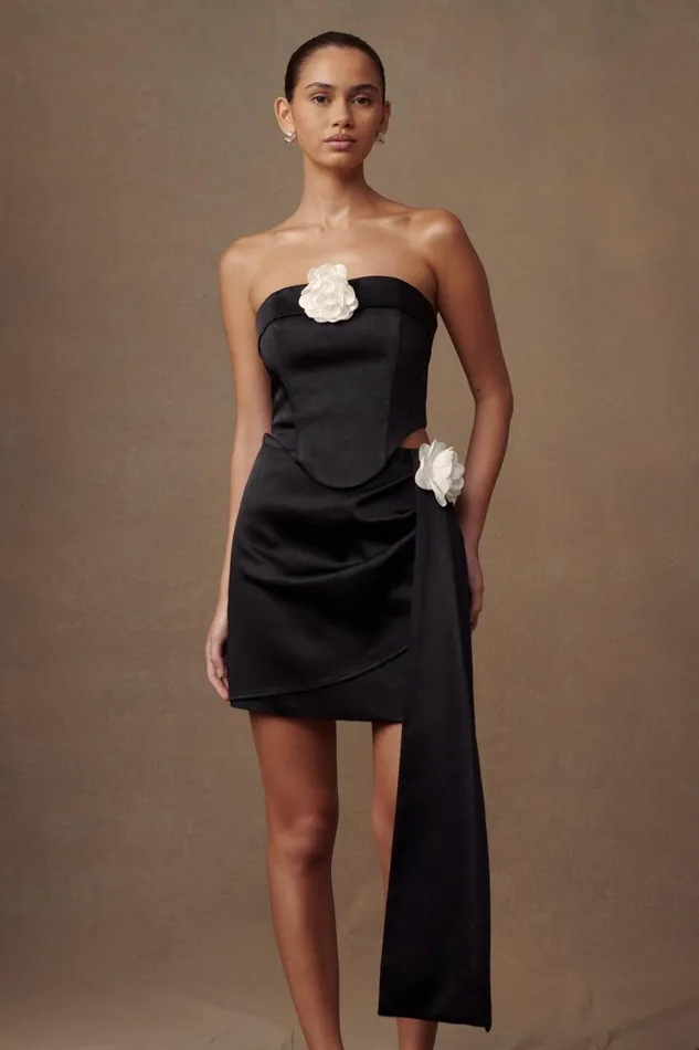 Women Meshki Sets Margot Strapless Rose Corset 8211 Black