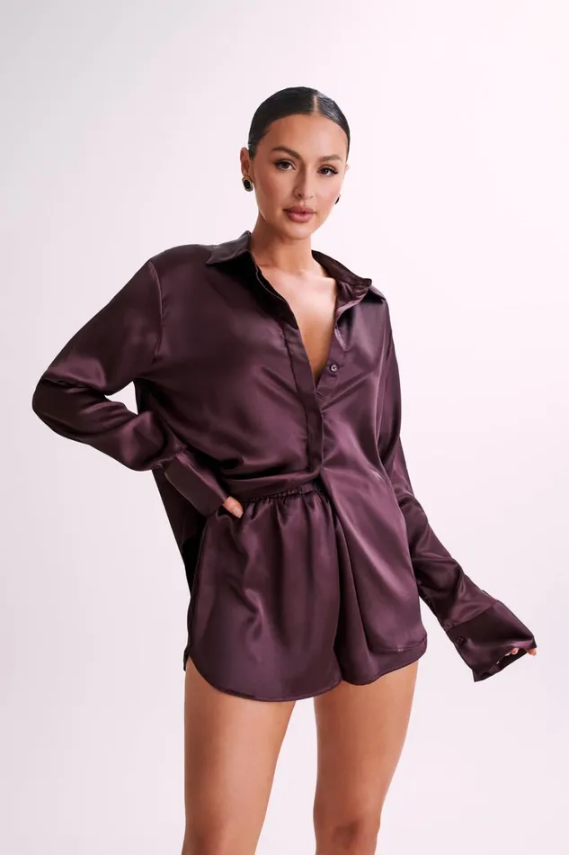 Women Meshki Sets Meera Satin Shorts 8211 Plum