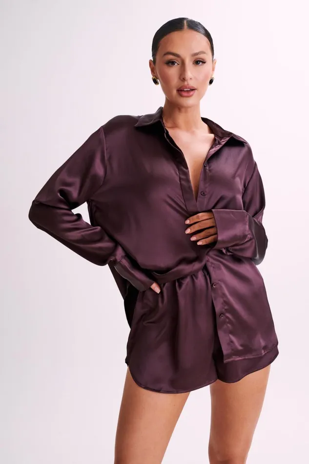 Women Meshki Sets Meera Satin Shorts 8211 Plum