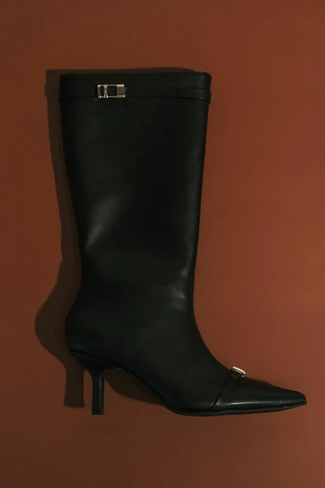 Women Meshki Shoes Astra Faux Leather Buckle Boot 8211 Black