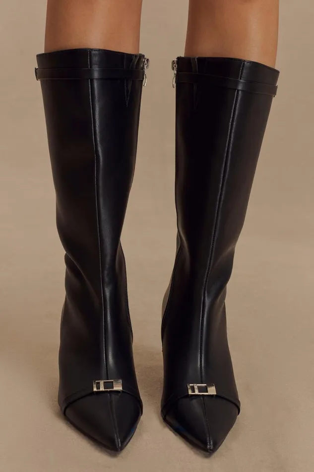 Women Meshki Shoes Astra Faux Leather Buckle Boot 8211 Black