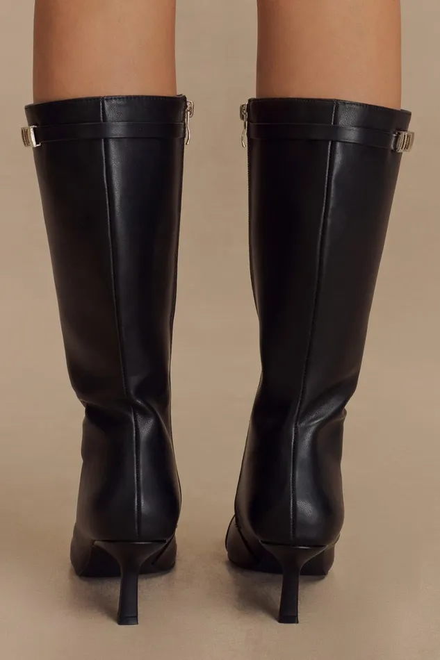Women Meshki Shoes Astra Faux Leather Buckle Boot 8211 Black