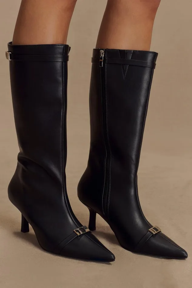 Women Meshki Shoes Astra Faux Leather Buckle Boot 8211 Black