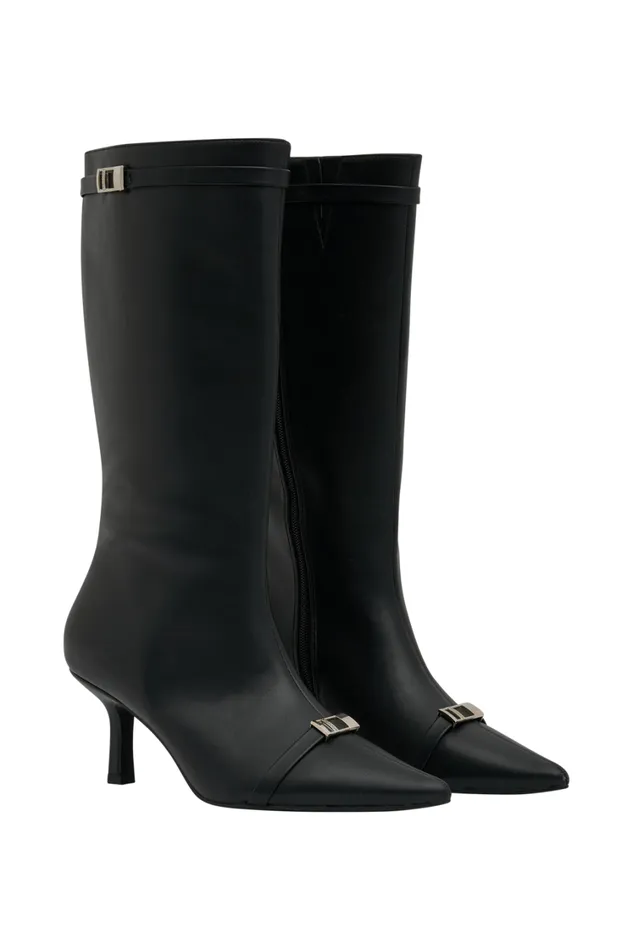 Women Meshki Shoes Astra Faux Leather Buckle Boot 8211 Black