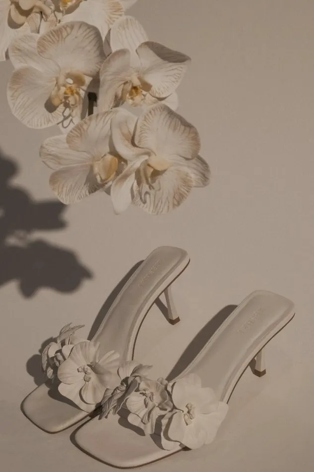 Women Meshki Shoes Melissa Floral Heels 8211 Ivory