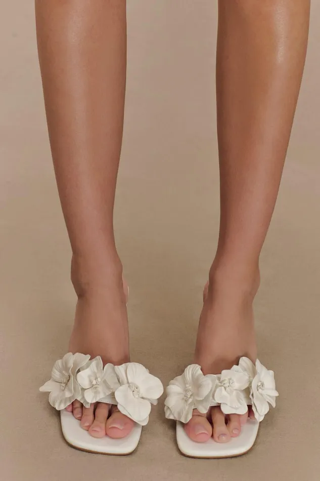 Women Meshki Shoes Melissa Floral Heels 8211 Ivory