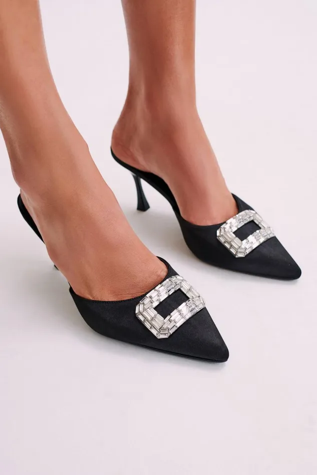 Women Meshki Shoes Torri Satin Diamond Mule 8211 Black