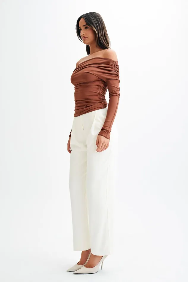 Women Meshki Tops Alayna Long Sleeve Recycled Nylon Ruched Top 8211 Wood
