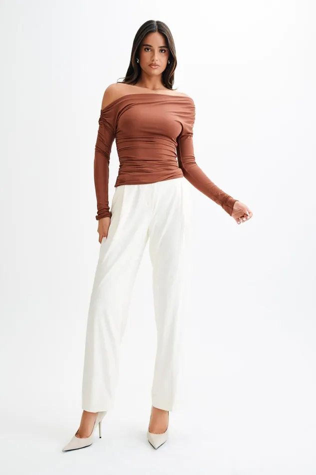 Women Meshki Tops Alayna Long Sleeve Recycled Nylon Ruched Top 8211 Wood