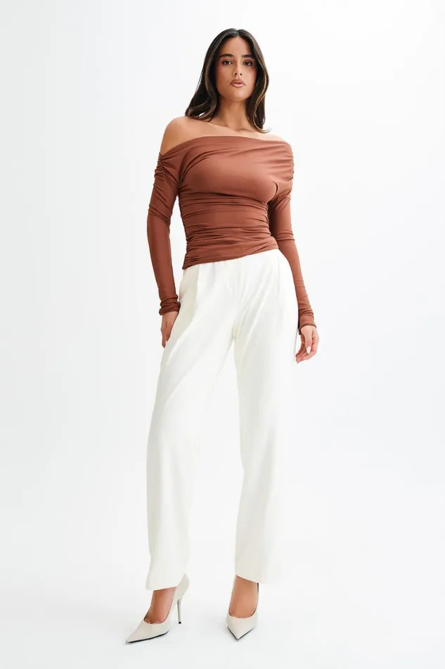 Women Meshki Tops Alayna Long Sleeve Recycled Nylon Ruched Top 8211 Wood