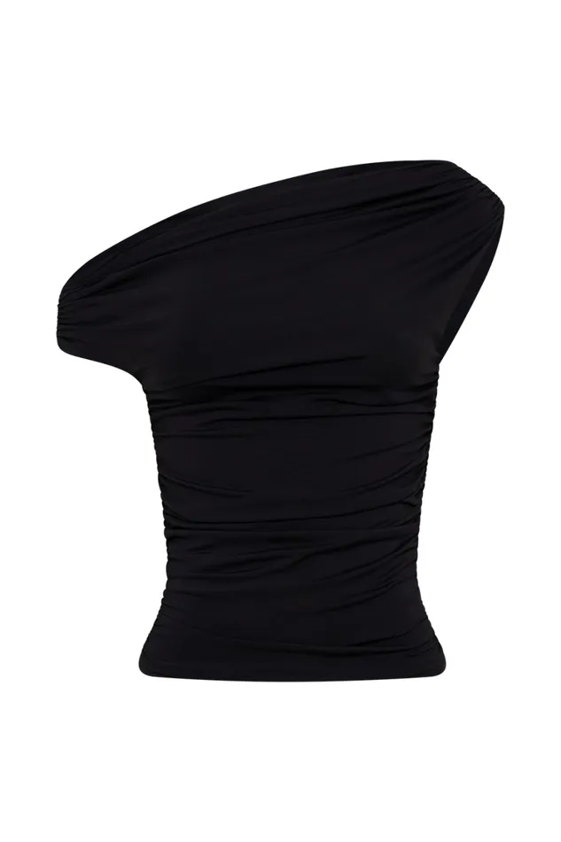 Women Meshki Tops Alayna Slinky Ruched Top 8211 Black