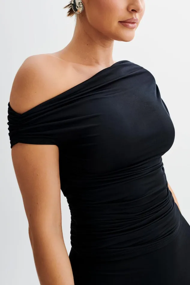 Women Meshki Tops Alayna Slinky Ruched Top 8211 Black