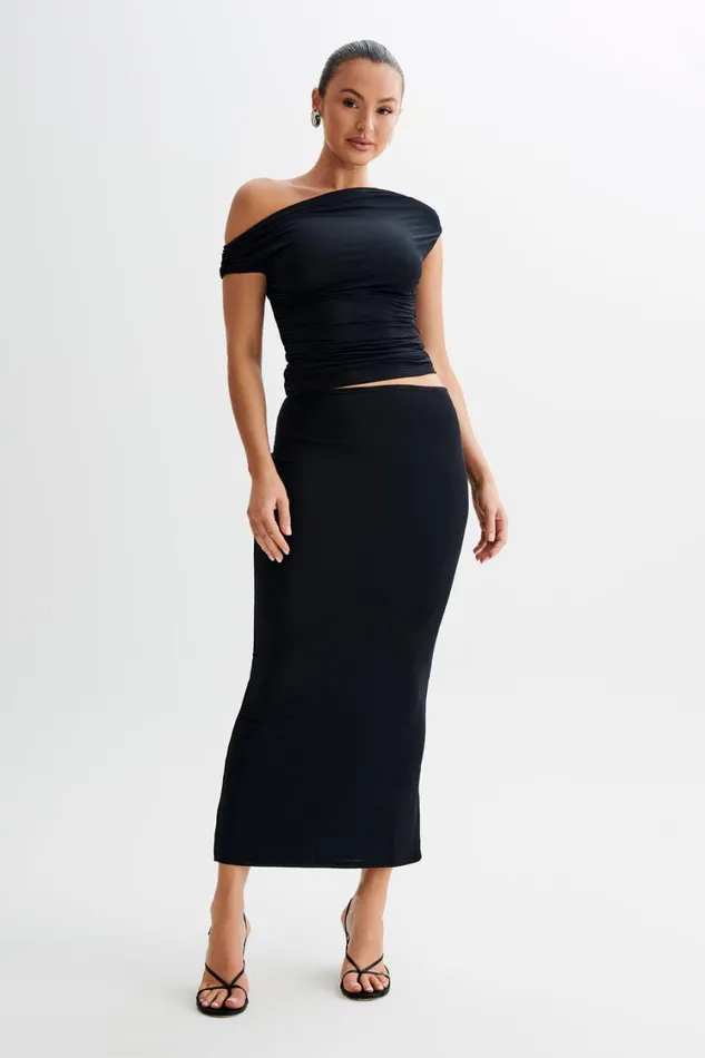 Women Meshki Tops Alayna Slinky Ruched Top 8211 Black
