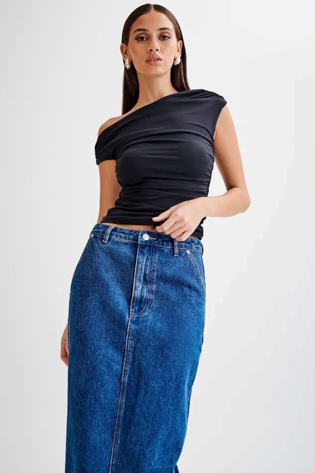 Women Meshki Tops Alayna Slinky Ruched Top 8211 Black