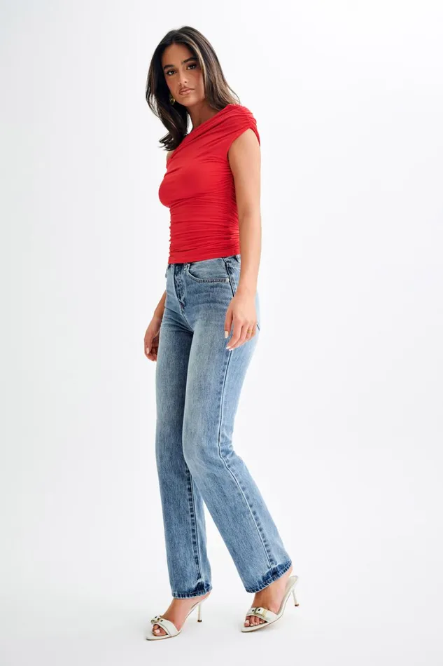 Women Meshki Tops Alayna Slinky Ruched Top 8211 Red