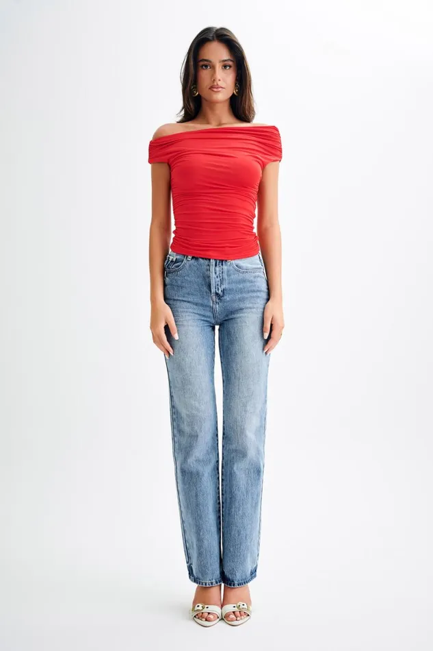Women Meshki Tops Alayna Slinky Ruched Top 8211 Red