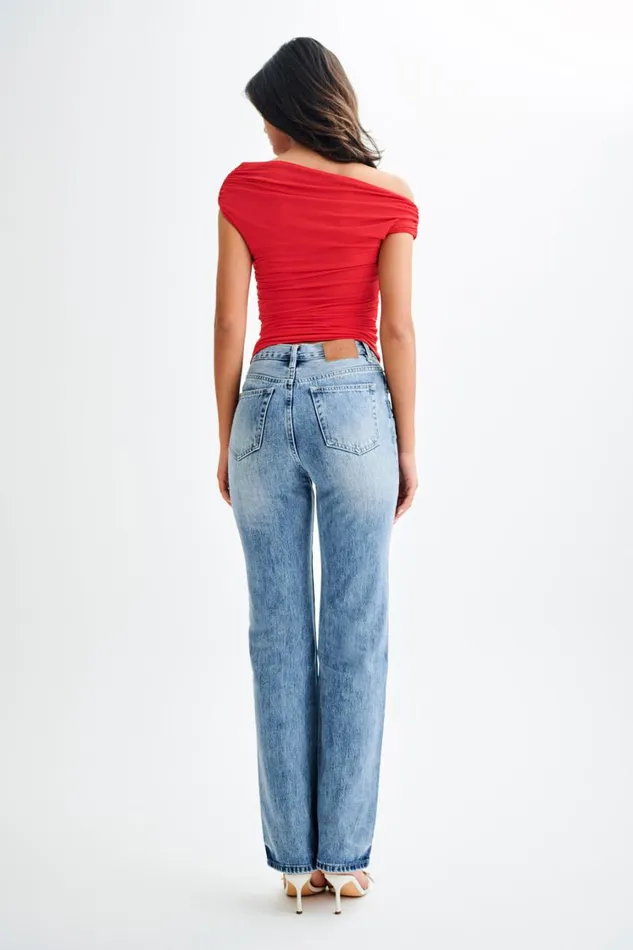 Women Meshki Tops Alayna Slinky Ruched Top 8211 Red