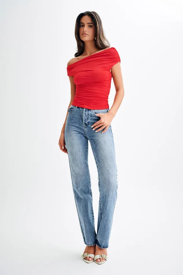 Women Meshki Tops Alayna Slinky Ruched Top 8211 Red