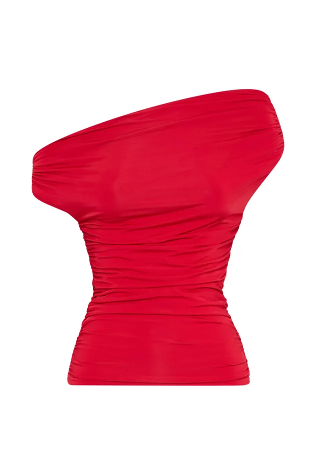 Women Meshki Tops Alayna Slinky Ruched Top 8211 Red