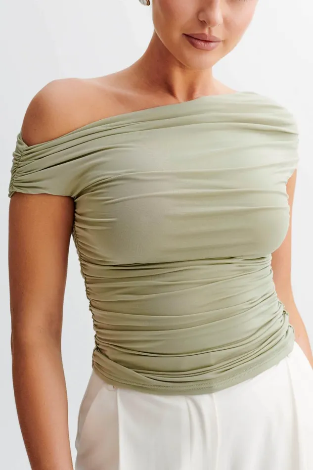 Women Meshki Tops Alayna Slinky Ruched Top 8211 Sage