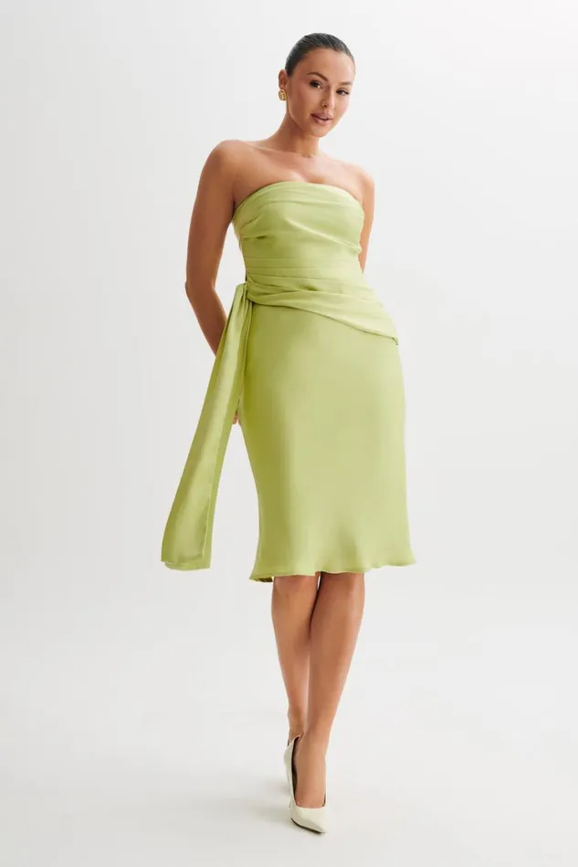 Women Meshki Tops Allegra Satin Ruched Strapless Top 8211 Apple