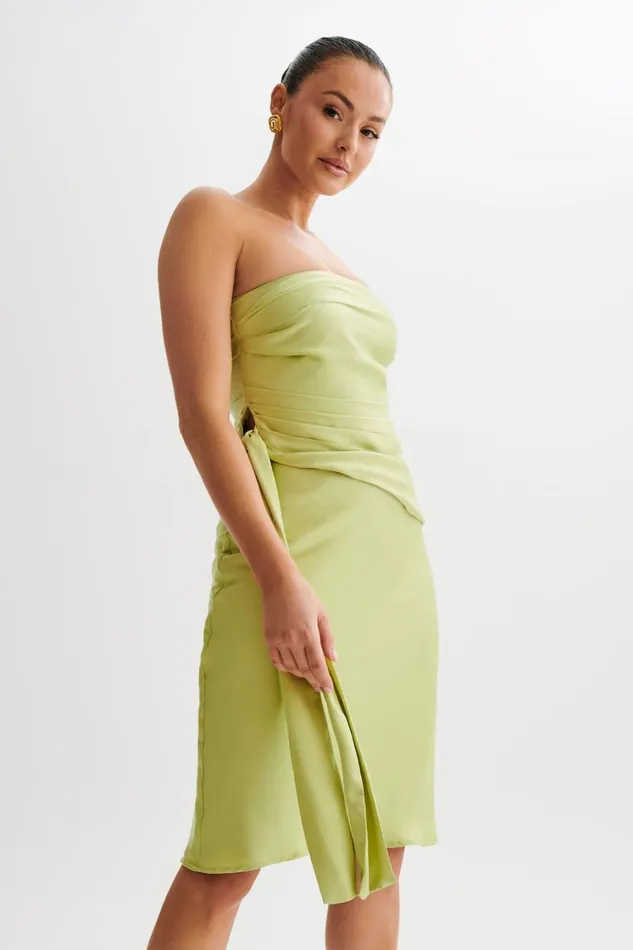 Women Meshki Tops Allegra Satin Ruched Strapless Top 8211 Apple