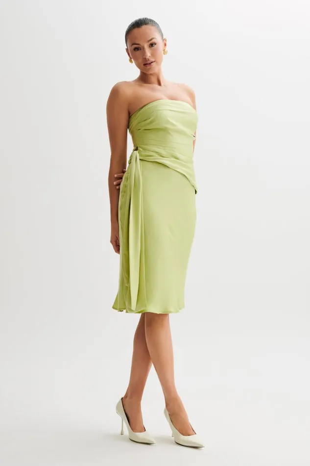Women Meshki Tops Allegra Satin Ruched Strapless Top 8211 Apple