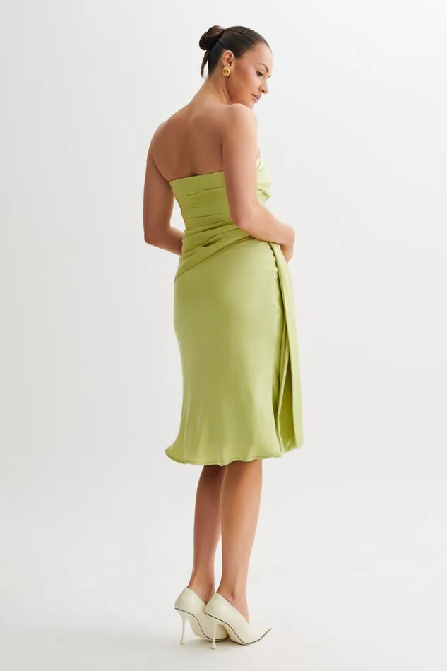 Women Meshki Tops Allegra Satin Ruched Strapless Top 8211 Apple