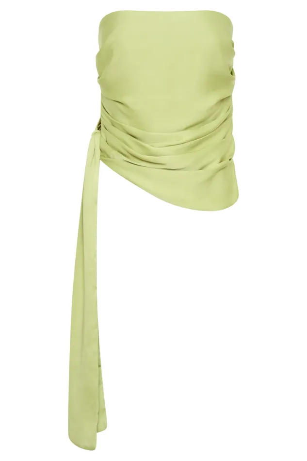 Women Meshki Tops Allegra Satin Ruched Strapless Top 8211 Apple
