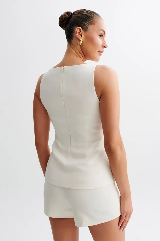 Women Meshki Tops Angela Sleeveless Suiting Top 8211 Ivory