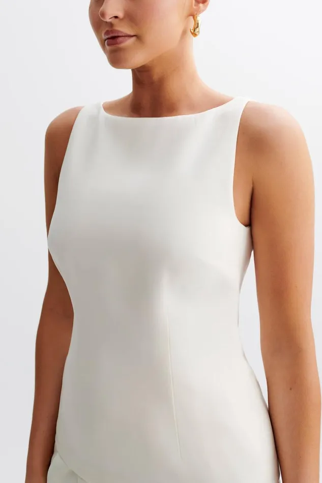 Women Meshki Tops Angela Sleeveless Suiting Top 8211 Ivory