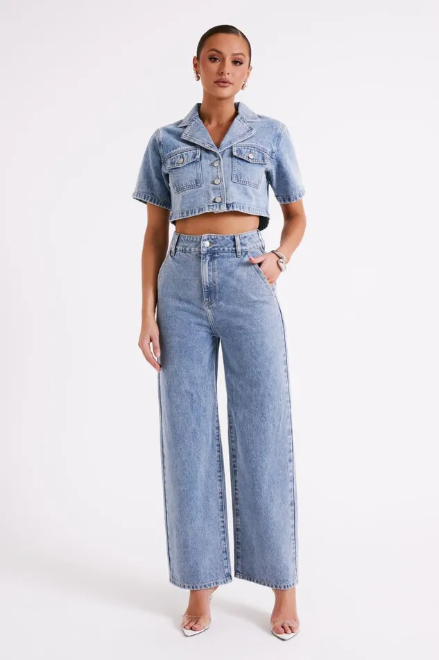 Women Meshki Tops Annabelle Denim Crop Shirt 8211 Vintage Blue