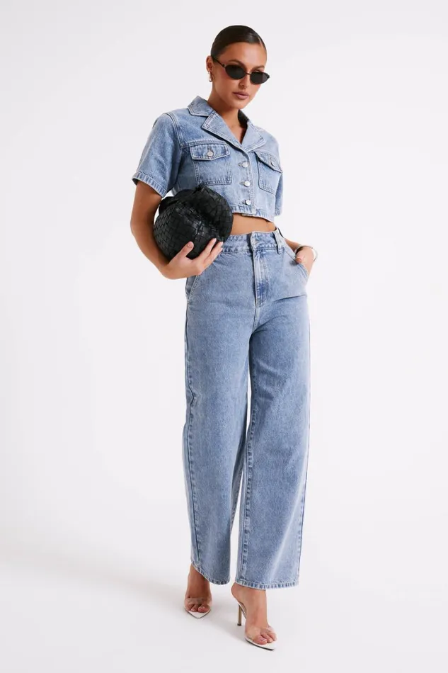 Women Meshki Tops Annabelle Denim Crop Shirt 8211 Vintage Blue