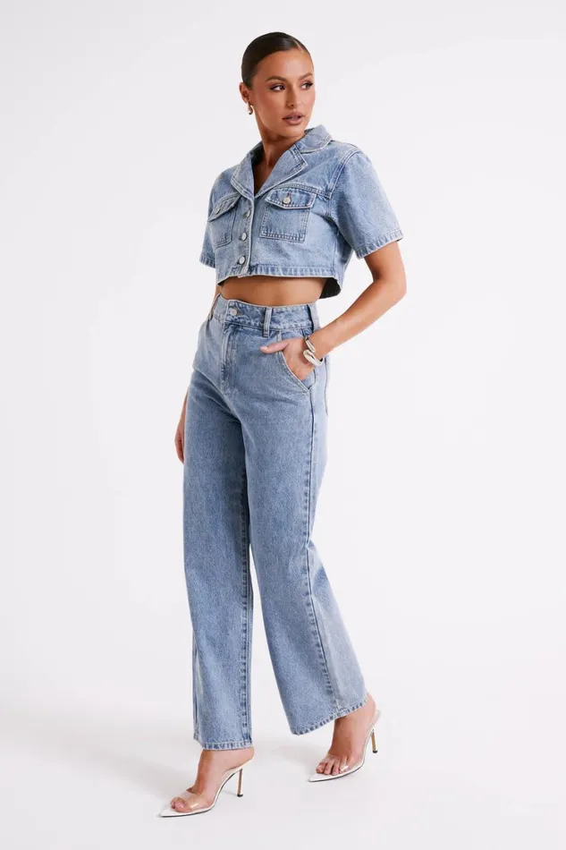 Women Meshki Tops Annabelle Denim Crop Shirt 8211 Vintage Blue