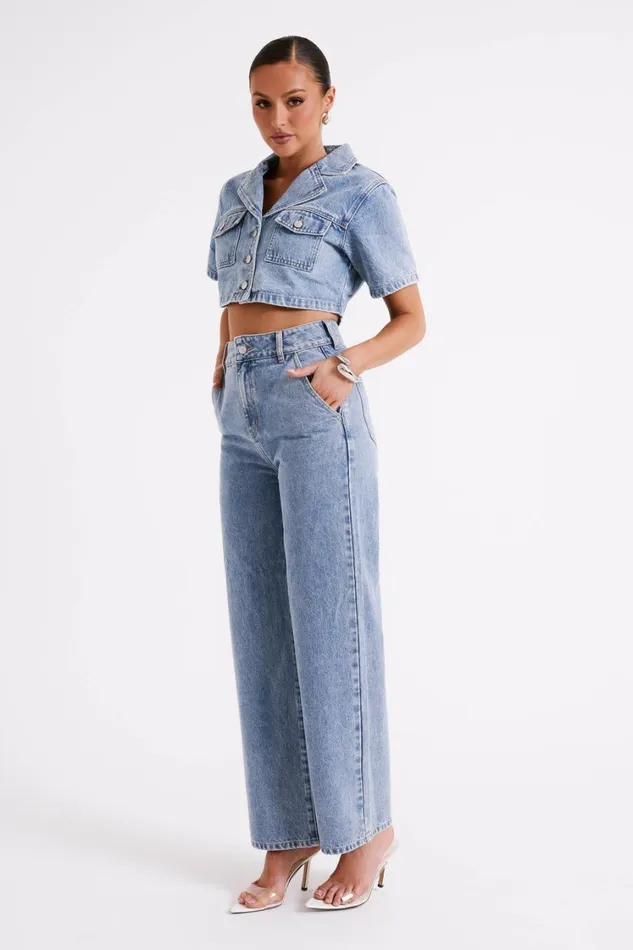 Women Meshki Tops Annabelle Denim Crop Shirt 8211 Vintage Blue