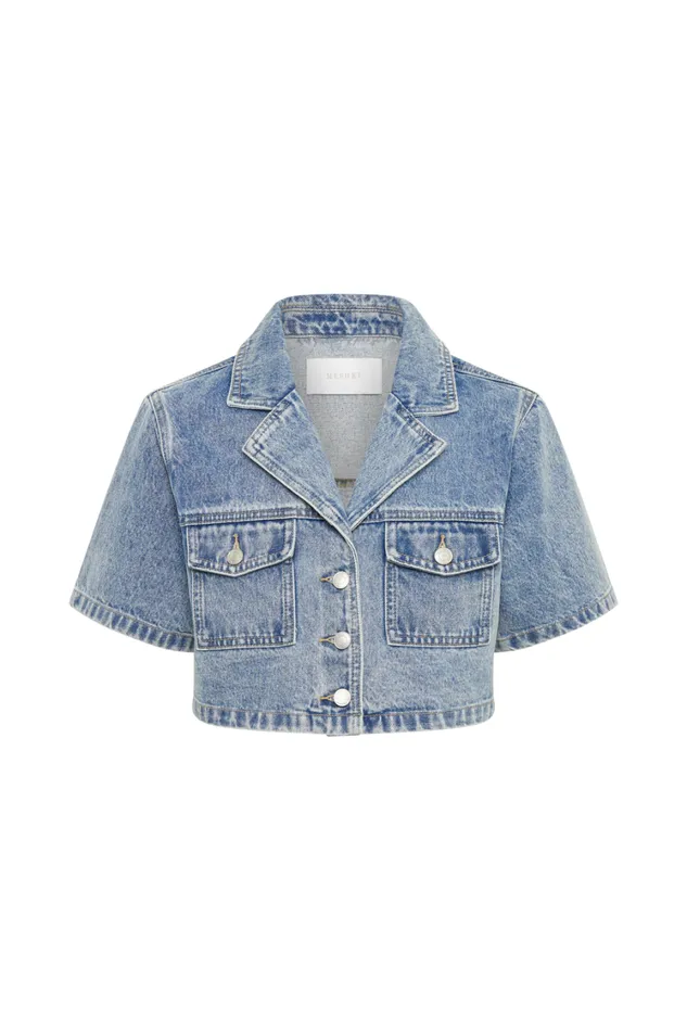 Women Meshki Tops Annabelle Denim Crop Shirt 8211 Vintage Blue