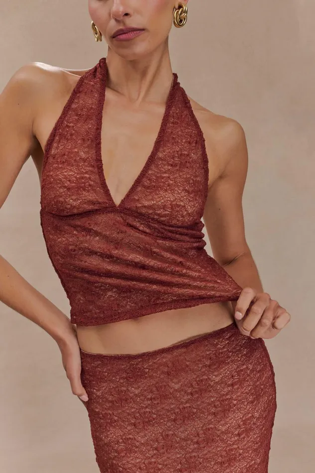 Women Meshki Tops Asher Sheer Lace Halter Top 8211 Chilli