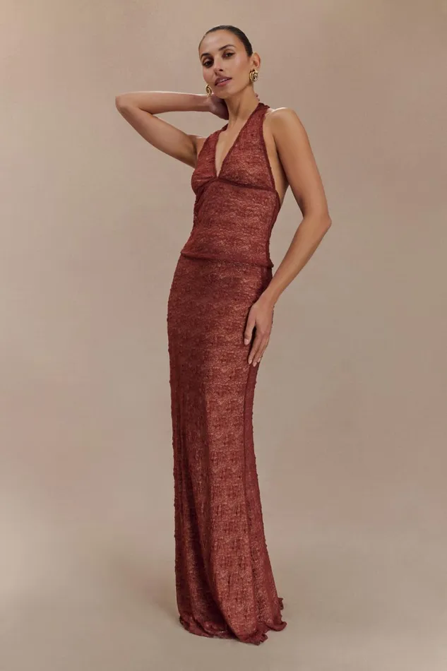 Women Meshki Tops Asher Sheer Lace Halter Top 8211 Chilli