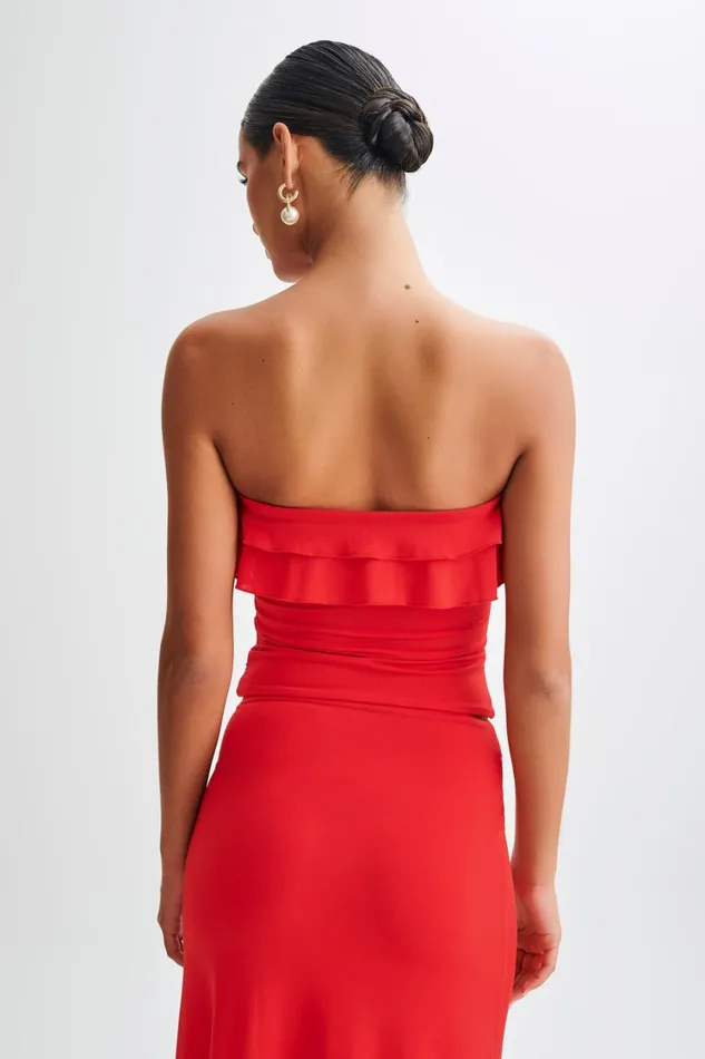 Women Meshki Tops Bea Strapless Slinky Ruffle Top 8211 Pomegranate