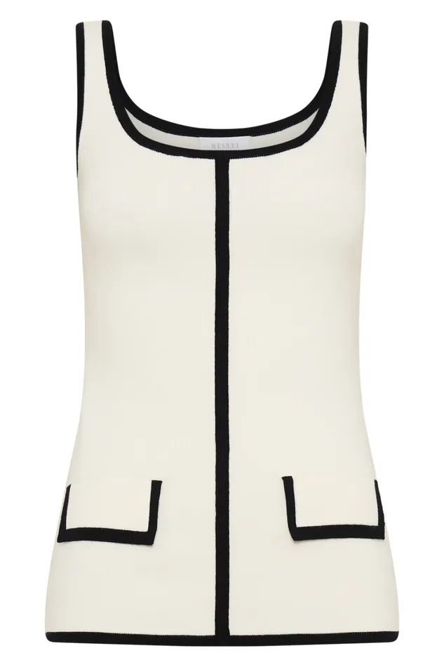 Women Meshki Tops Becky Contrast Knit Top 8211 Ivory and Black