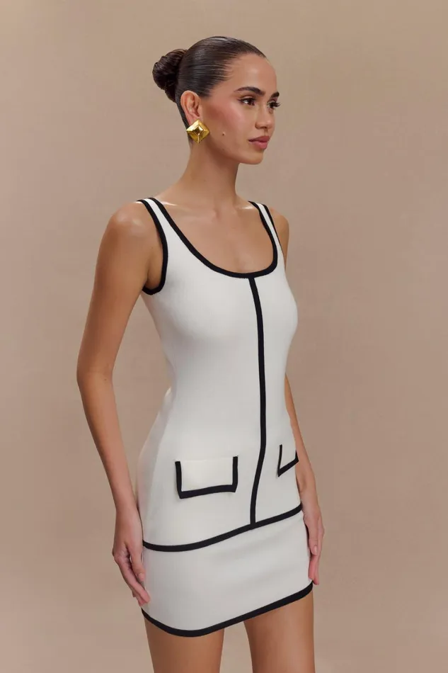 Women Meshki Tops Becky Contrast Knit Top 8211 Ivory and Black