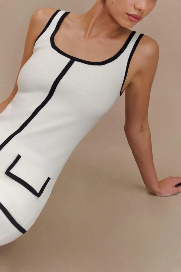 Women Meshki Tops Becky Contrast Knit Top 8211 Ivory and Black