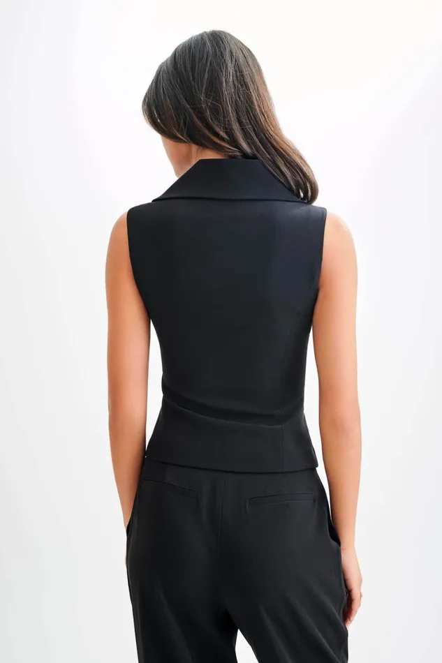 Women Meshki Tops Berkley Suiting Waistcoat With Cowl 8211 Black