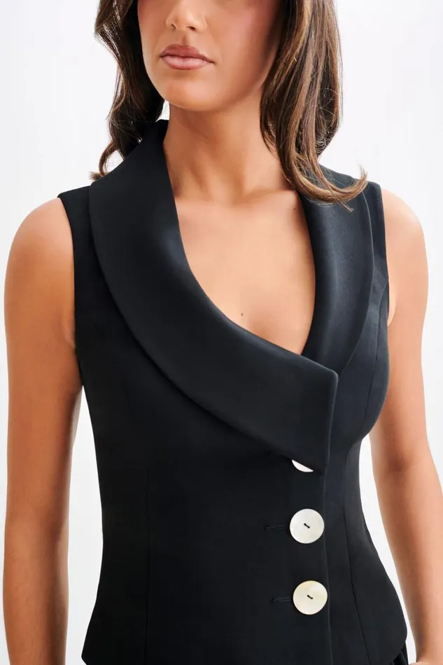 Women Meshki Tops Berkley Suiting Waistcoat With Cowl 8211 Black