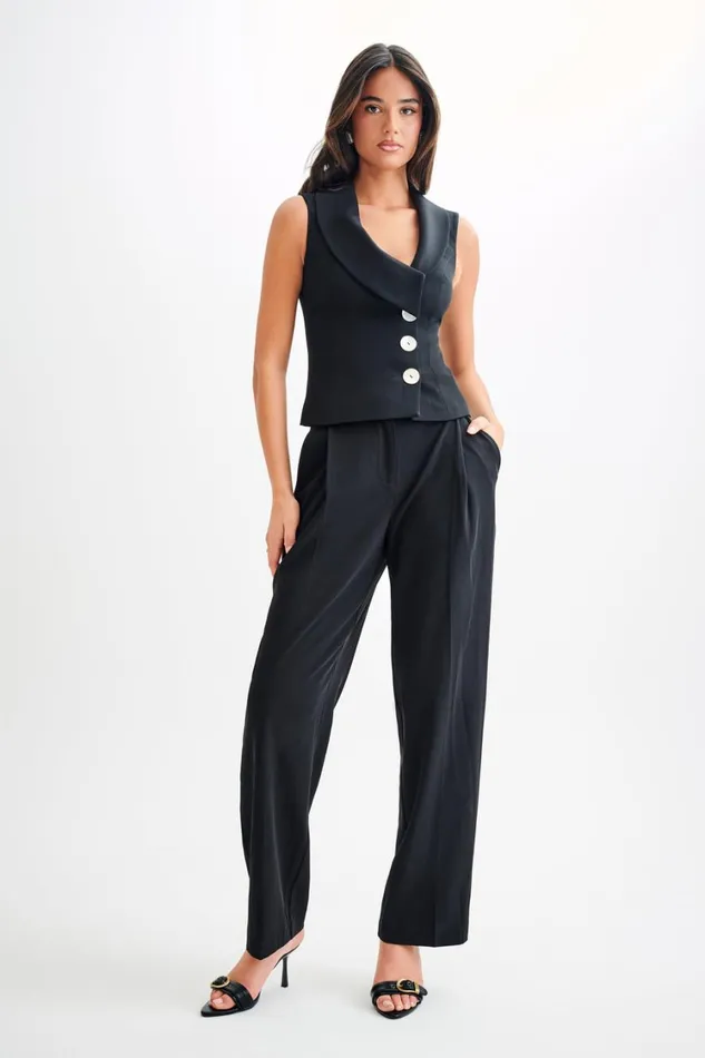 Women Meshki Tops Berkley Suiting Waistcoat With Cowl 8211 Black